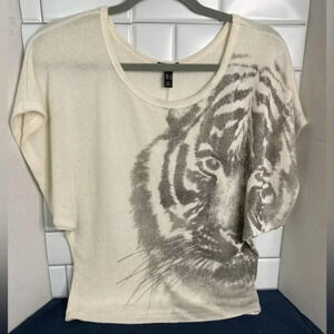 Vtg Y2K Fang Boxy Bat Wing Shimmer Tiger Print Sweater Sz Med